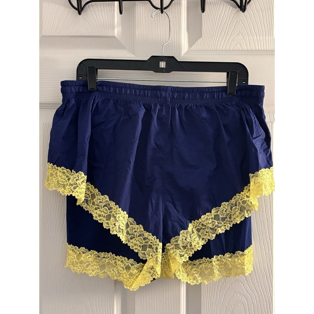 Savage X Fenty LACE RACE TRACK SHORT Indigo Neon Blue 2X Yellow Lace Sporty